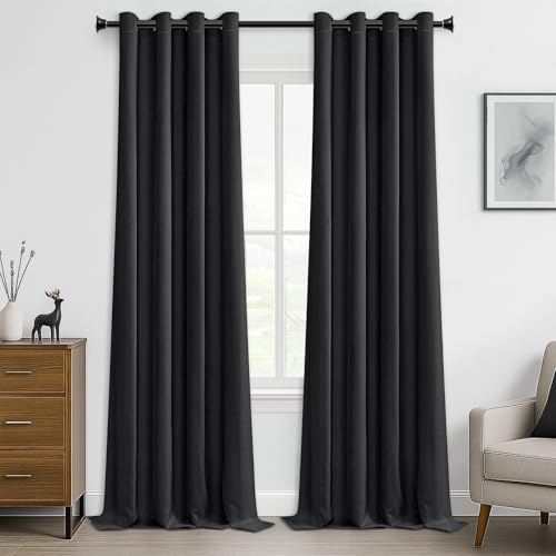 MRTREES 2 Pezzi Tende Oscuranti per Interni Isolanti Termiche con Occhielli Moderne Tende Coprenti Tinta Unita per Camera da Letto e Soggiorno Elegante 140x260 CM Nero