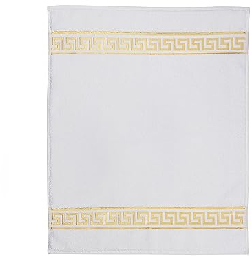 Badematte Badezimmerteppich Badteppich Duschmatte Badvorleger Duschvorleger griechisches Mäander Muster in weiss gold mit Noppen - 100% Baumwolle rutschfest waschbar Fussbodenheizung - weiss, 50x60 cm