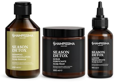 Shampissima Professional, Routine Completa Capelli Grassi, Scrub Cuoio Capelluto 300 ml, Shampoo Seboregolatore 250 ml e Lozione Riequilibrante 100 ml, Ideale per Cute Grassa