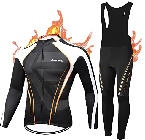 HOMTOL Radtrikot Set Langarm Herren Thermische Fleece Winter Fahrradbekleidung Radsportanzüge Fahrradtrikot mit Thermofleecefutter Fahrradhose mit Sitzpolster + 9D Gel für Radfahren MTB outdoor
