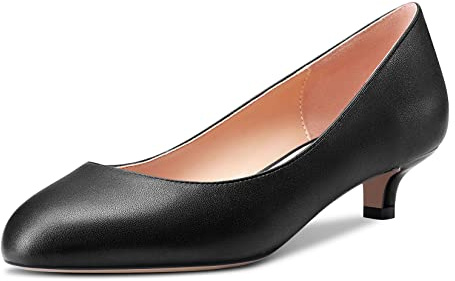 Castamere Femmes Aiguille Bas Kitten Talon Heel Rond Bout Escarpins Slip-on Cute Bureau 3.5 CM Heels Chaussures Noir Matte 43 EU