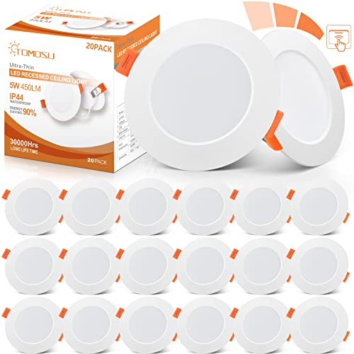 Tomosu Faretti LED da Incasso per Cartongesso Dimmerabili, 5W 450LM Luci da Soffitto Interno, Luce Calda 2700K, Faretto led incasso IP44, Diametro Foro Ø75 - Ø85mm, AC 220-240V, Set di 20