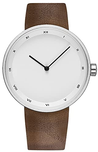 ADSBIAOYE Men's and Women's Universal Watch Fashion Minimalist Style Large dial Quartz Belt Roman Numerals Waterproof Watch (Brown White)