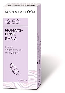 MAGNIVISION Monatslinse Basic weiche Kontaktlinsen für -2,75 Dioptrien | 1 Stück | BC 8.6 | DIA 14.2 | Kontaktlinse mit Hydrogel und UV-Filter für empfindliche Augen | ohne Konservierungsstoffe