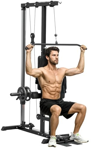 SPORTNOW Station de Musculation Station à Poulie, tirage Poitrine - LAT pulldown Machine - Banc de Musculation, Haut du Corps, Entrainement Complet, Domicile, Fitness, Gym