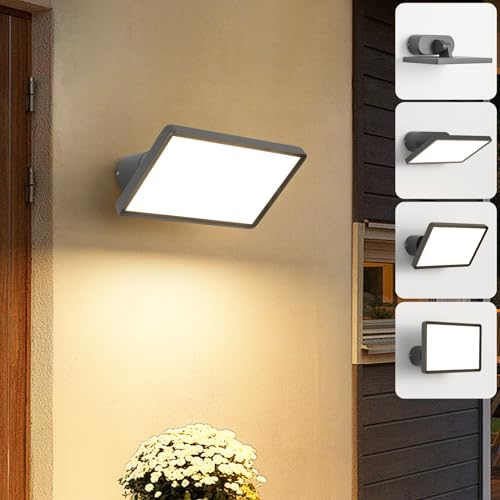 KUKAK LED Wandleuchte Außen Innen,24W Außenleuchte Außenlampe Wand,IP65 wasserdichte Außenwandleuchte 3000K Warmweiß Aussenleuchte,Wandlampe mit 180° Schwenkbar für Garten Terrasse Balkon Dunkelgrau