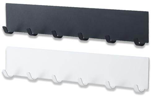 EUDUQ 2 Pezzi Portachiavi da parete con 6 ganci,Appendichiavi da Muro Ingresso,Porta Chiavi in ​​Metallo senza Perforazione,Appendichiavi per Ingresso,Cucina,Ufficio（Bianco e Nero）