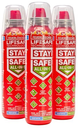 StaySafe All-in-1 Feuerlöscher, 3er-Set | Feuerlöscher für zu Hause | Auto | Wohnwagen, Boot - Löscht Alles Arten von Bränden in Sekunden