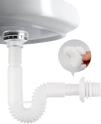 Flexible Waste Pipe FOCCTS 1 1/4 to 40-50mm Universal Pipe Connector Waste Water Trap Kit, Plastic Sink Waste Pipe, Drain Pipe Plumbing Trap for Bath Wash Basin Kitchen Sink, Extensable 350-880 mm