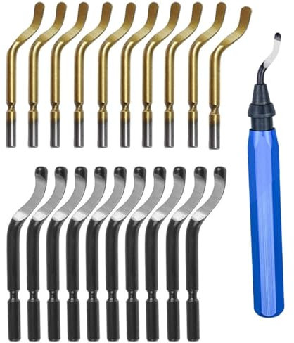 KEWAYO Entgrater Werkzeug Universal, Metallgriff Handentgrater mit 21 Stück Ersatzklingen, 360 ° Rotierender Klinge Schneidwerkzeug für 3D Drucker, Kunststoff, Aluminium und Edelstahl