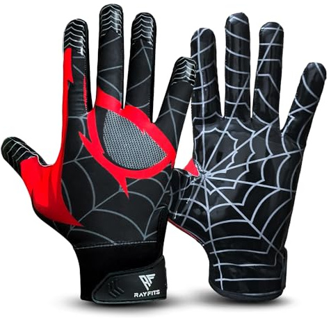 RAYFITS Football Gloves for Youth & Adult Kids Sizes (Black, Adult Small)