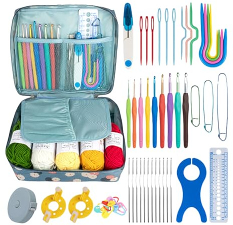 Dekaim Kit per uncinetto per principianti e adulti, kit per lavorare a maglia, manico ergonomico, colori assortiti, set di accessori per maglieria