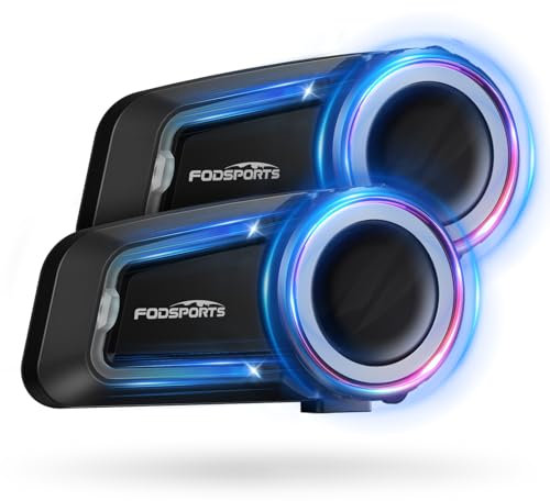 Fodsports FX7 Interfono Moto Coppia, Interfono Mesh da 2000 M per 10 Motociclisti, Auricolari per Casco con Dual V5.4 Bluetooth Chip, Auricolare Casco Moto con Condivisione Musicale, Radio FM, 2 Pezzi