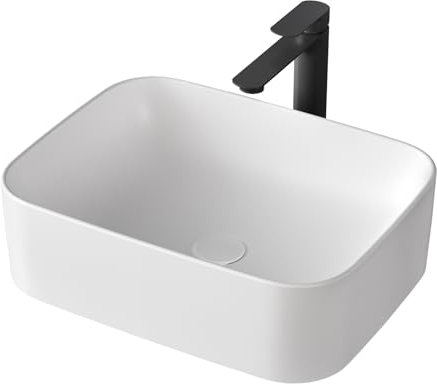EMKE Lavabo de Cerámica,50,5 × 38 × 15 cm,Lavamanos de Apoyo Rectangular, Lavabo Cerámico para Cuartos de Baño, Blanco Mate