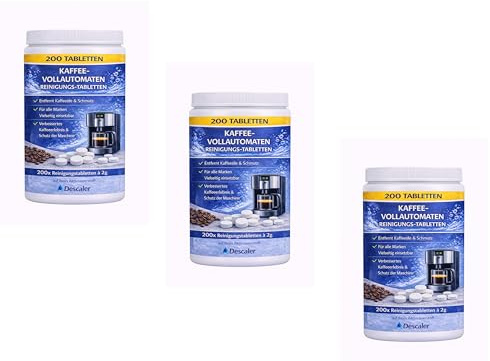 Reinigungstabletten für Kaffeevollautomaten, 3x 200 Stück, Kompatibel mit Delonghi, Siemens, Jura, Krups, Bosch, Miele, Melitta, WMF und vielen anderen Geräten