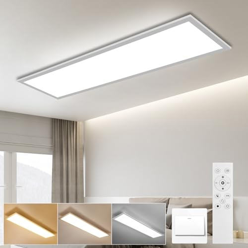 LEOEU LED Panel Deckenleuchte 120x30CM, LED Deckenlampe mit Fernbedienung 40W 4800LM, Deckenlampe Dimmbar 3000K - 6500K, Deckenleuchte Büro mit Speicherfunktion, Deckenpanel für küche Wohnzimmer
