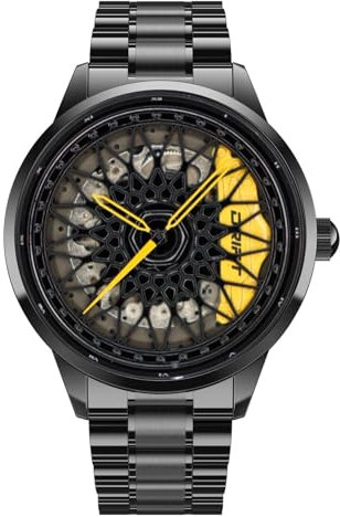 DriftElement Racing Rim Watch – Motorsport-inspirierte Armbanduhr mit Felgen-Design, Hochwertiges Edelstahlgehäuse & Präzises Quarzwerk – Perfekt für Auto- & Rennsport-Fans (Gelb)