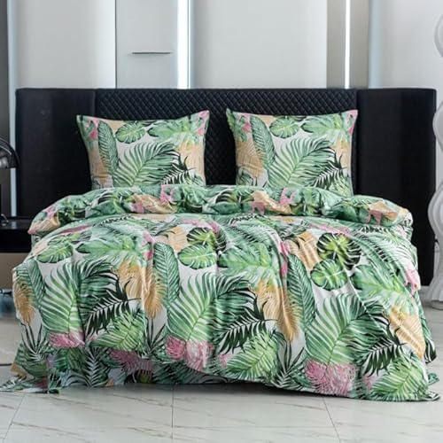 Cotton Market Ropa de Cama Öko-Tex de 220 x 200 cm, Microfibra de algodón, 3 Piezas, con Cremallera, Funda nórdica de 220 cm y 2 Fundas de Almohada de 70 x 80 cm, Bolivia/Verde