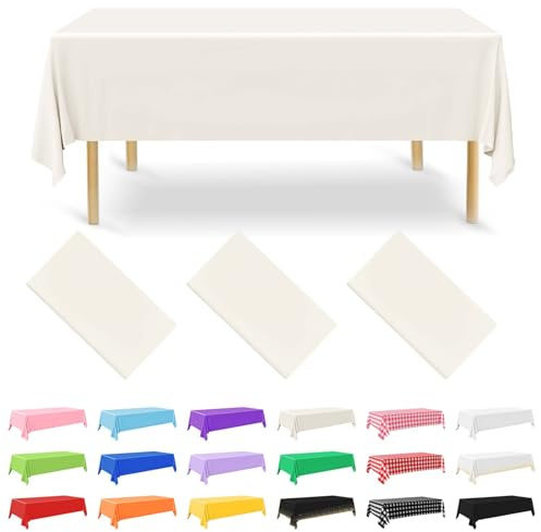 NACHLYNN 3 manteles desechables de 137 x 274 cm, color marfil, rectangulares, impermeables, para fiestas, bodas, fiestas de cumpleaños, decoración