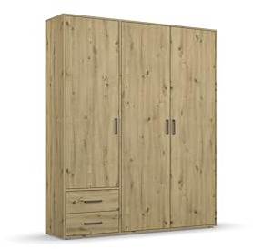 Rauch Möbel Voyager, Kleiderschrank für Schlafzimmer, Kinderzimmer, Jugendzimmer, Flur, 3-türig, 2 Schubladen, mit Zubehör Premium, Farbe Eiche Artisan, Holz, Breite 140cm
