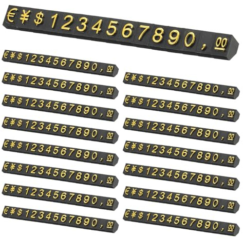 PATIKIL 15 Set Cube De Prix, Support D'étiquette De Prix Réglable Support Amovible Pour Chiffres Et Lettres Kit De Blocs Monétaires Pour Panneaux De Boutique De Bijoux (Noir/Or, L)