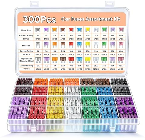 300 Pcs Car Fuses Assorted Kit with Puller - 160 Mini Blade Fuses + 90 Standard + 50 Micro Fuse - Automotive Fuse Box Set for Cars, RVs, Trucks, Motorcycles (2A 3A 5A 7.5A 10A 15A 20A 25A 30A 35A 40A