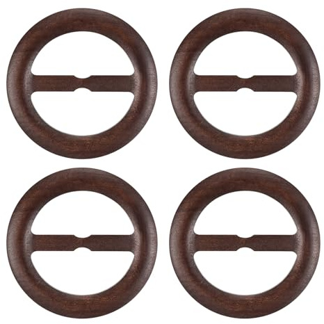 QUARKZMAN 4 st T-tröja klämma, 80 mm trä ring scarf klipp rund cirkel spänne mode hörn kläder knuten knapp för dam sidenklänning dekoration, mörkbrun