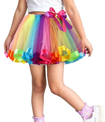 Gonna arcobaleno in tulle per bambini, tutù, gonna da balletto, da principessa, mini gonna per feste, costume da ballo, costume classico, multicolore, 4-6 Anni