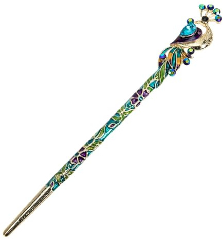 ADOCARN Retro Chinesische Haarstäbchen aus Legierung mit Pfau Kristall und Cloisonné Glatte Haarnadeln zum Festen Halten von Dutts für Frauen und Mädchen