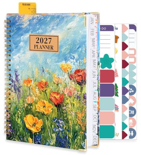 Diary 2027, A5 Weekly Planner Jan. -Dec., with Monthly Tabs, Yellow Flower