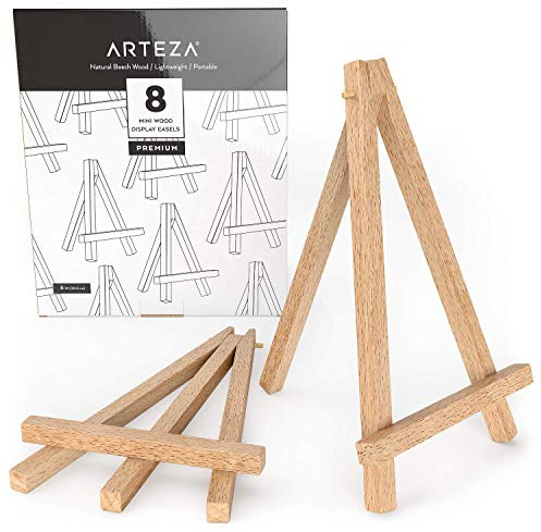 Arteza Mini Chevalet en bois 20,3 cm | Lot de 8 chevalets| Chevalet de table miniature | Idéal pour exposition de petits tableaux | Cartes de visite | Photos | Chevalet bois de hêtre solide