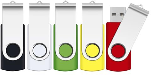 PenDrives 4GB 5 Piezas USB Flsh Drives, SRVR Portátil Memorias USB 2.0 de Memoria Dispositivos Externos con Indicador LED ，Contiene 5 cordón,(Negro,Blanco,Verde,Amarillo,Rojo)