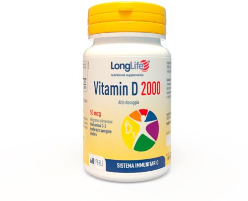 LongLife® Vitamin D 2000 | Vitamina D3 naturale in olio EVO | Alto dosaggio | Difese immunitarie, salute di ossa e denti | Metabolismo del calcio | 2 mesi di trattamento | Senza glutine