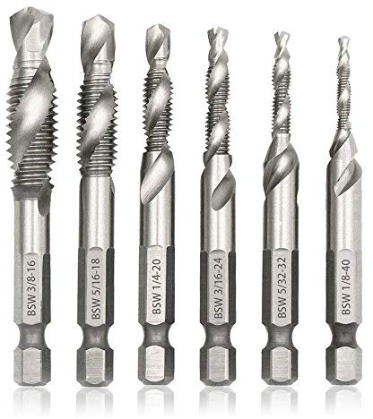 Mesee 6 Pieces Drill Tap Combination Bit Set, 1/4'' Hex Shank HSS Deburr Countersink Bits Spiral Screw Tap Tool Kit - Imperial 1/8 5/32 3/16 1/4 5/16 3/8