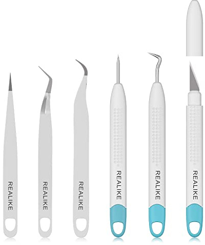 REALIKE Weeding Tools for Vinyl Crafting Basic Accessories Set Kit Compatible with Cricut Silhouette Weeding Scraper Spatula Tweezers Scissors Modeling Tools