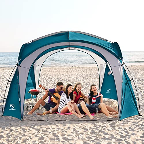 UNICAMPER - Tenda da spiaggia 30 x 3,7 m, protezione solare UPF50+, con 2 pareti laterali, impermeabile, per campeggio, campeggio (Azzurro cielo)