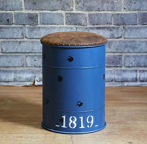 American Retro Style Iron Bucket Storage Stool Creative Bar Stool Utility Rest Stool Round Bucket Sofa Stool Bar Living Room Entrance Bar Counter Gray (Darkblue)