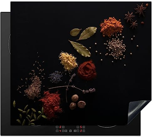 KitchenYeah© Cubre Vitrocerámica - Protector Vitroceramica Induccion 60x52 cm - Tapa Vitroceramica - Protector de Vitroceramica Hierbas - Negro - Especias - Cocina - Cocinar