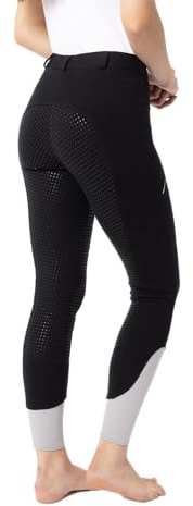 HORZE Femme Pantalon d'équitation Felicia, Fond intégral, Poche zippée pour Le Mobile, Taille Moyenne-Haute, Noir, 42