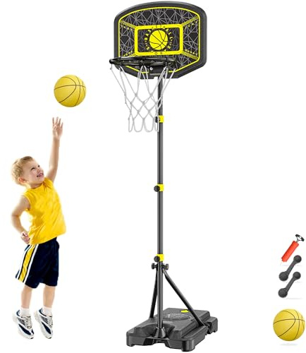 Kids Basketball Hoop GILIKOKO Adjustable Height 3.6 ft-6.2 ft Indoor Outdoor Toddler Plastic Basketball Goal Outside Yard Games Toys Gifts for Children