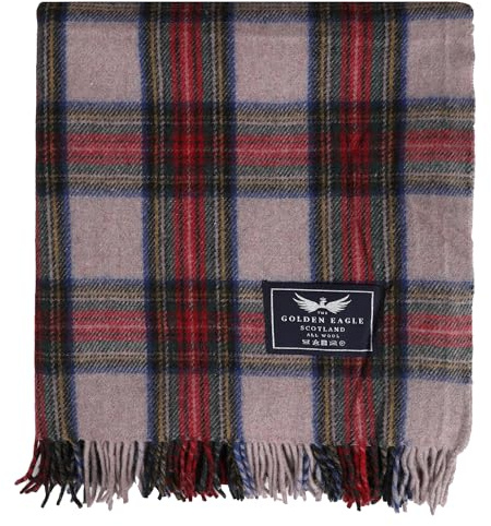 The Golden Eagle Scottish Tweed Wool Large Blanket Tartan Rug with Check Pattern for Warm Winter (Dress Stewart)