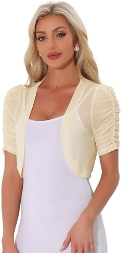 Allegra K Coprispalle Donna Elegante Maniche Corte Trasparente Bolero in Chiffon Aperto sul Davanti Giacca Corta Estivo per Festa di Halloween Albicocca Chiara L