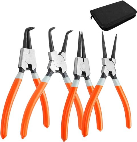 Sprengringzangen set, Seegeringzange Set 4tlg 7.1/180mm, Sprengringe mit präzise geformten Zangenspitzen- für Sicherungsring Innen/Außen mit Aufbewahrungstasche und Außenverriegelung