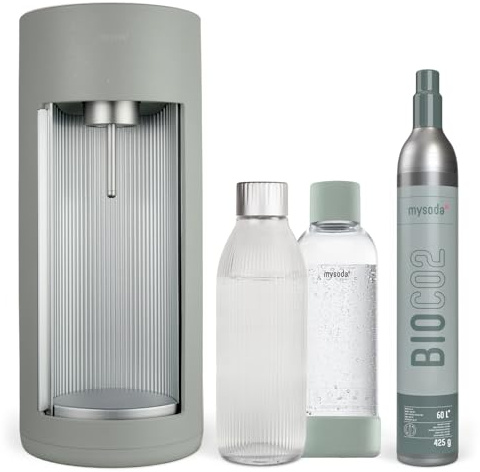 Mysoda Glassy - Gasatore d’acqua per l’acqua frizzante con bottiglia in vetro e bombola CO2 inclusa - Verde Salvia