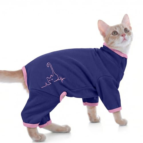 Vetement Chat, Manteau Polaire Body Post Operatoire Pull pour Chat Sphynx Habille Vetement Polaire Chaton(Bleu, XS)