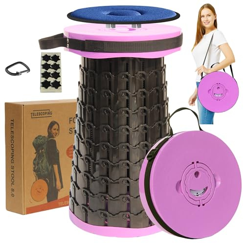 ALEVMOOM Taburete Plegable XXL Mejorado de 50 cm con cojín, taburetes Plegables telescópicos para Adultos, Carga máxima de 450 kg, Asiento portátil retráctil para Camping, Pesca, Senderismo, Barbacoa
