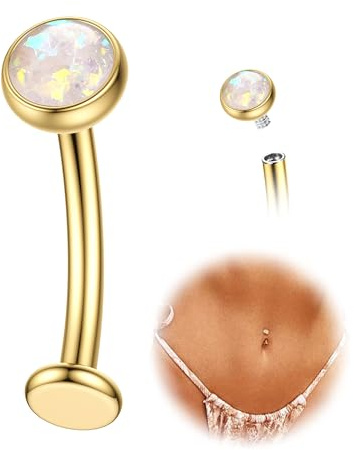 KRFY Navelpiercing titan guld silver allergivänlig navelpiercing 14G navelpiercingar hjärta blomma fjäril boll internt flytande navel piercing 10/12 mm, Longueur de barre 12mm, Kubisk Zirkonia, Kubisk