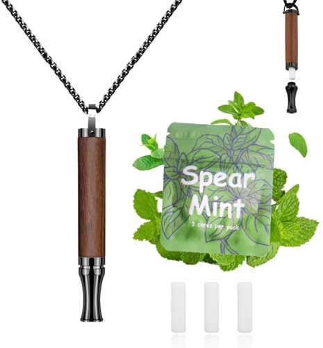 ADASTONE Breathing Necklace to Replace Bad Habit with 3pcs Refillable Mint Pods, Habit Support Necklace for Stress Relief Sensory Fidget for Adults (Rosewood)