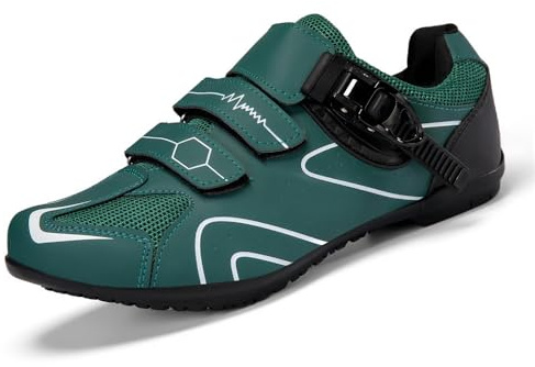 Hixingo Chaussures de Cyclisme Homme Femme Chaussures D'équitation sur Route et Montagne VTT, Respirantes Caoutchouc Semelle Chaussure de Vélo sans Verrouillage 36-47 EU (Vert foncé,37)