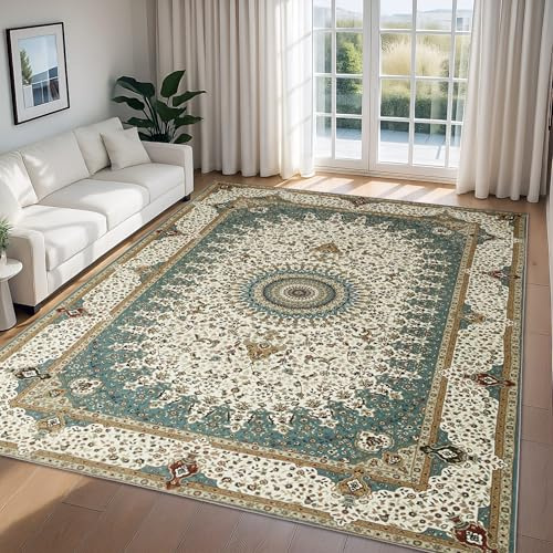 Imperial Rooms Gold Red Rugs Living Room Extra Large 240 x 340 Short Pile Area Rugs for Bedroom Machine Washable Non Slip Carpet for Kids Room Soft Vintage Design Boho Rug, Willow